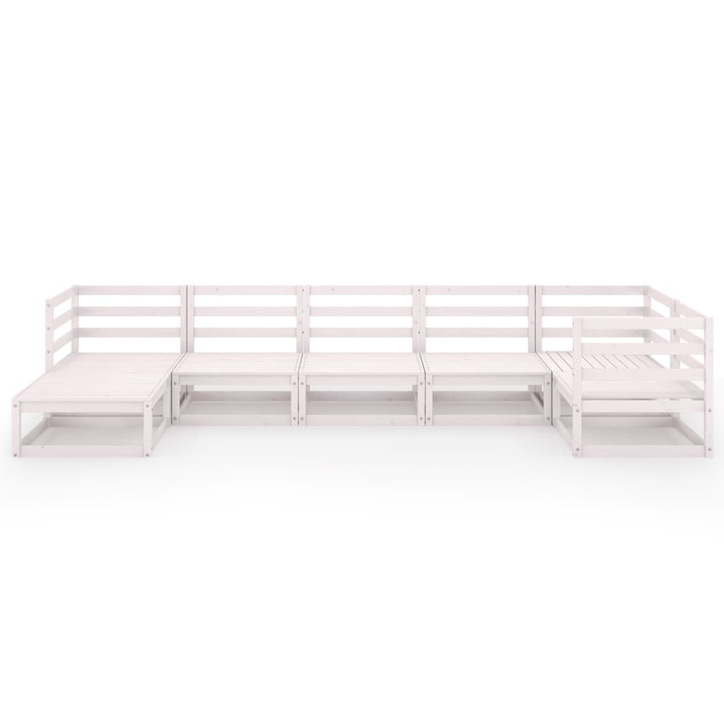 Set Divani da Giardino 7 pz Bianchi in Legno Massello di Pino