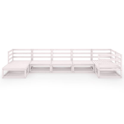 Set Divani da Giardino 7 pz Bianchi in Legno Massello di Pino