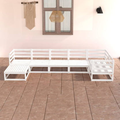 Set Divani da Giardino 7 pz Bianchi in Legno Massello di Pino