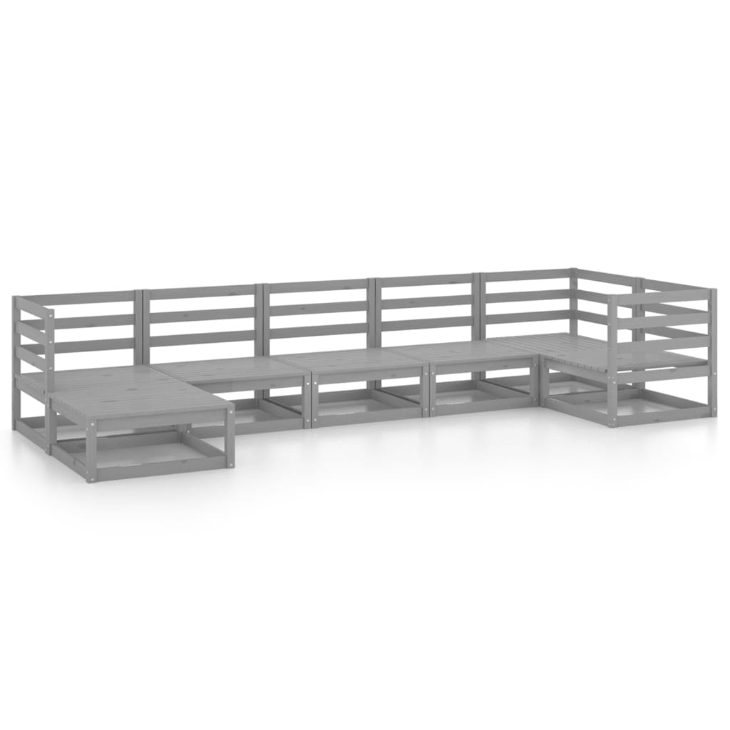 Set Divani da Giardino 7 pz Grigi in Legno Massello di Pino