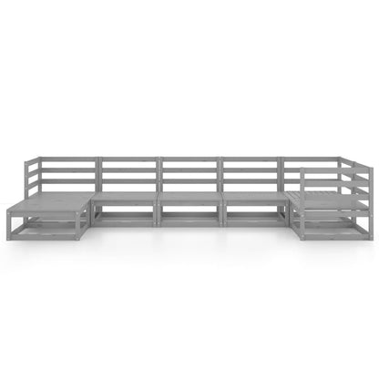Set Divani da Giardino 7 pz Grigi in Legno Massello di Pino