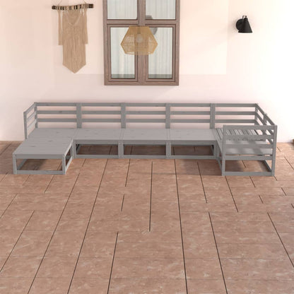 Set Divani da Giardino 7 pz Grigi in Legno Massello di Pino