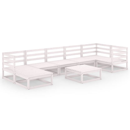 Set Divani da Giardino 8 pz Bianchi in Legno Massello di Pino