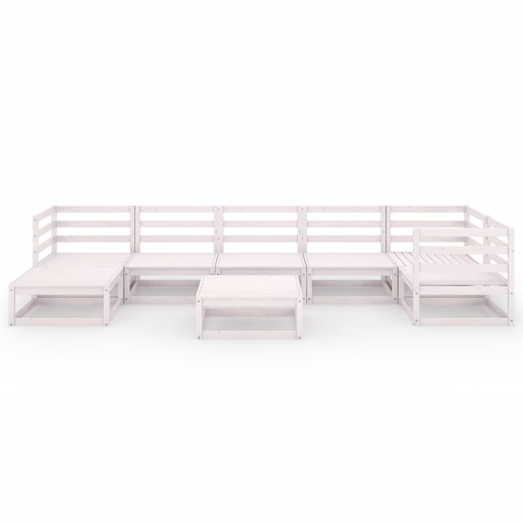 Set Divani da Giardino 8 pz Bianchi in Legno Massello di Pino