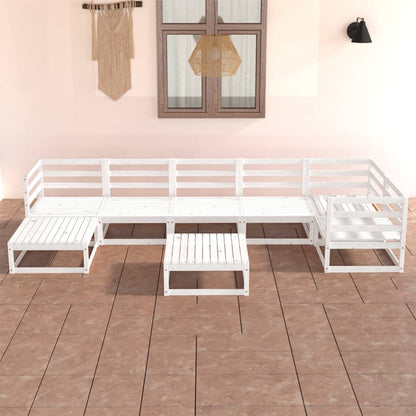 Set Divani da Giardino 8 pz Bianchi in Legno Massello di Pino