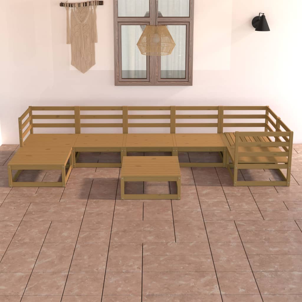 Set Salotto da Giardino 8pz Marrone Ambra Legno Massello Pino