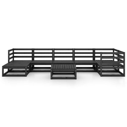Set Divani da Giardino 8 pz Nero in Legno Massello di Pino