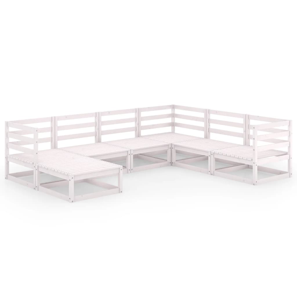 Set Divani da Giardino 7 pz Bianchi in Legno Massello di Pino