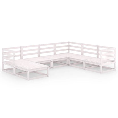 Set Divani da Giardino 7 pz Bianchi in Legno Massello di Pino