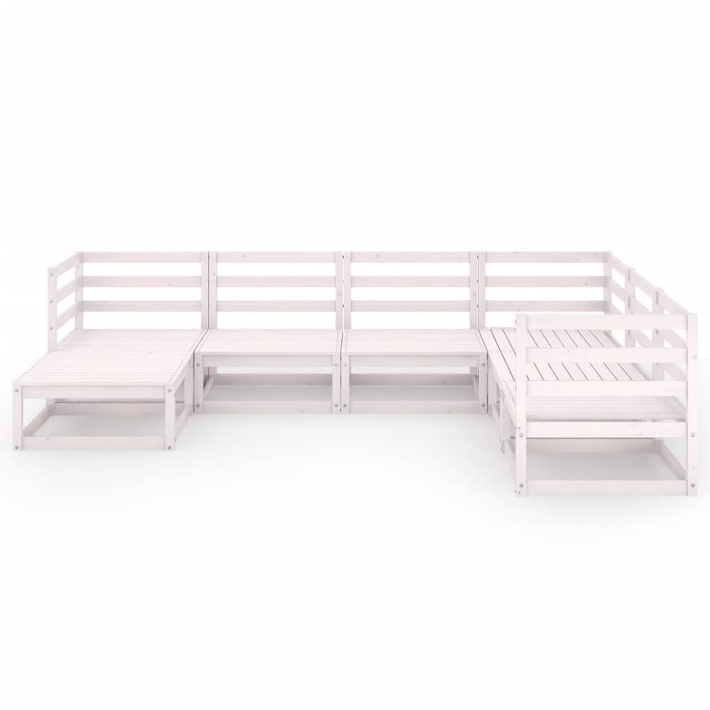 Set Divani da Giardino 7 pz Bianchi in Legno Massello di Pino