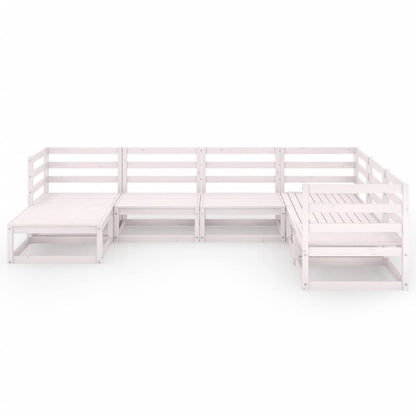 Set Divani da Giardino 7 pz Bianchi in Legno Massello di Pino