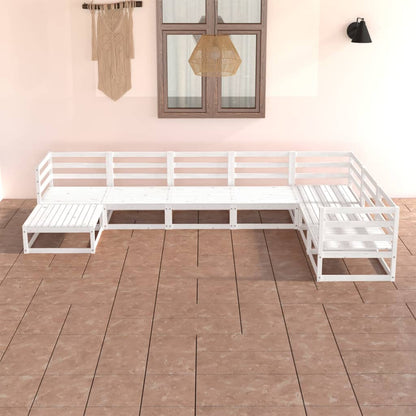 Set Divani da Giardino 7 pz Bianchi in Legno Massello di Pino