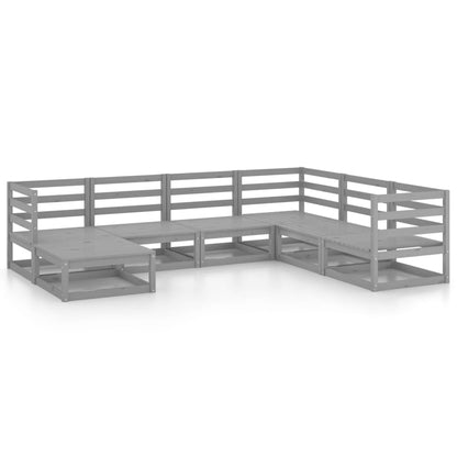 Set Divani da Giardino 7 pz Grigi in Legno Massello di Pino