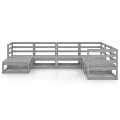 Set Divani da Giardino 7 pz Grigi in Legno Massello di Pino