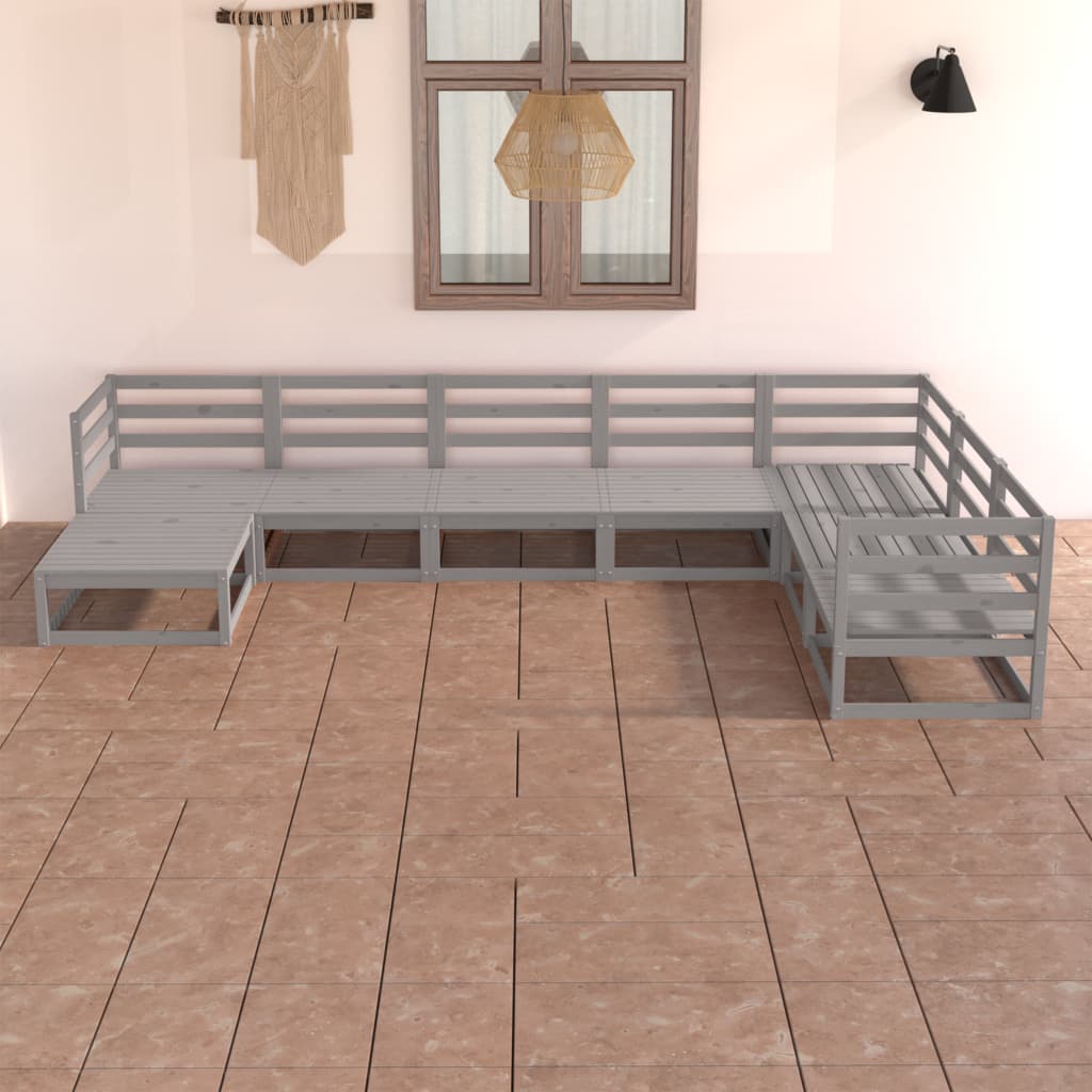 Set Divani da Giardino 7 pz Grigi in Legno Massello di Pino