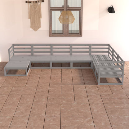 Set Divani da Giardino 7 pz Grigi in Legno Massello di Pino