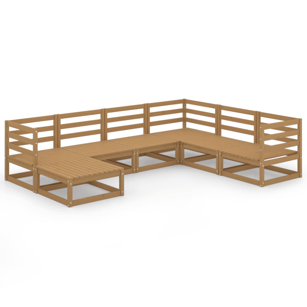 Set Salotto da Giardino 7pz Marrone Ambra Legno Massello Pino