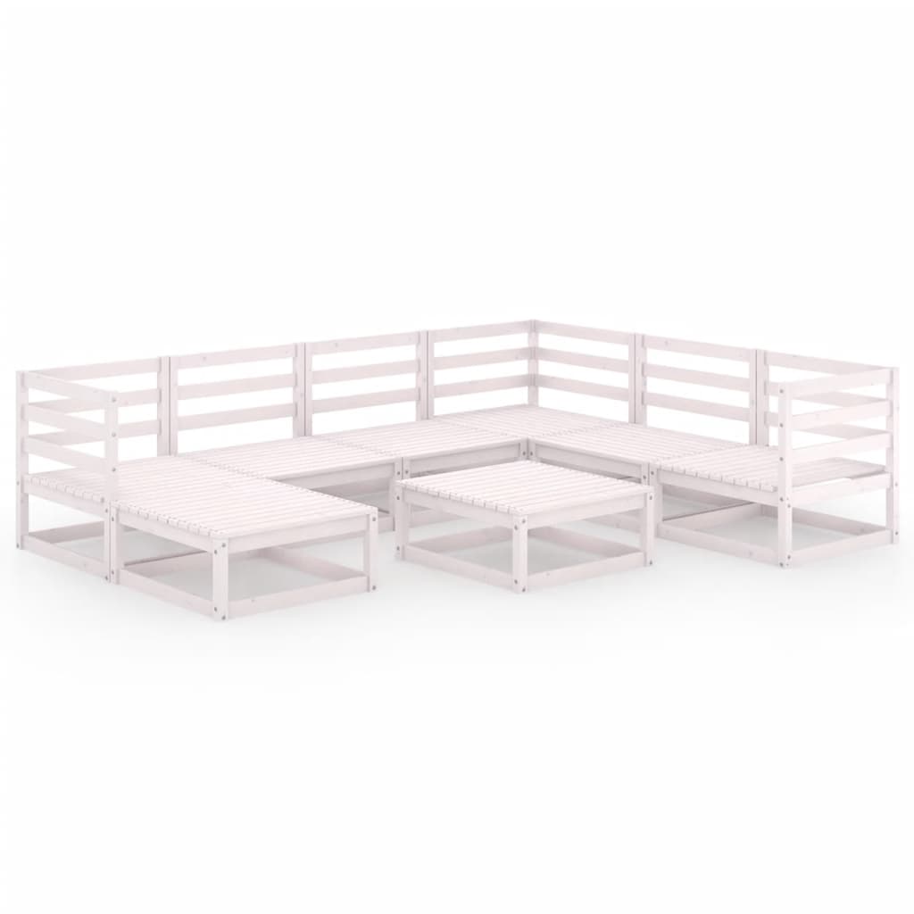 Set Divani da Giardino 8 pz Bianchi in Legno Massello di Pino