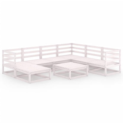 Set Divani da Giardino 8 pz Bianchi in Legno Massello di Pino