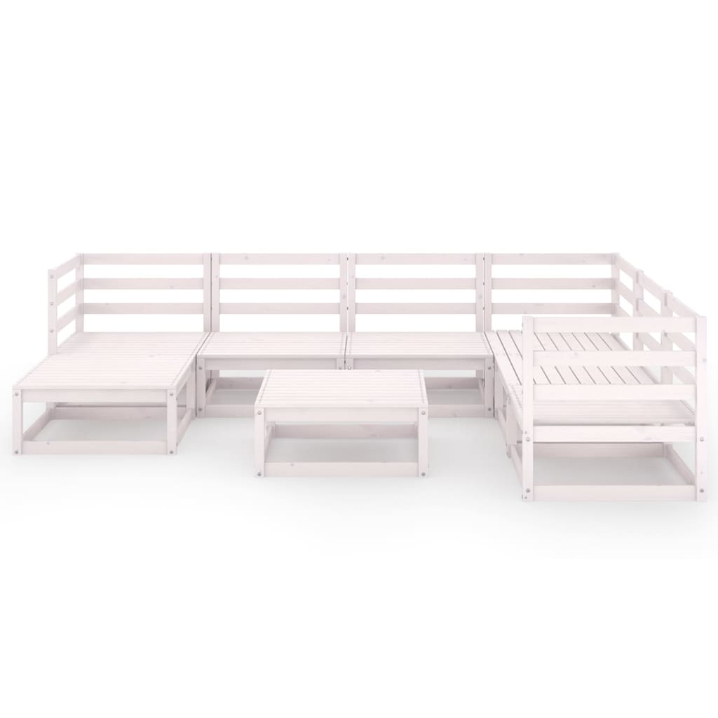 Set Divani da Giardino 8 pz Bianchi in Legno Massello di Pino