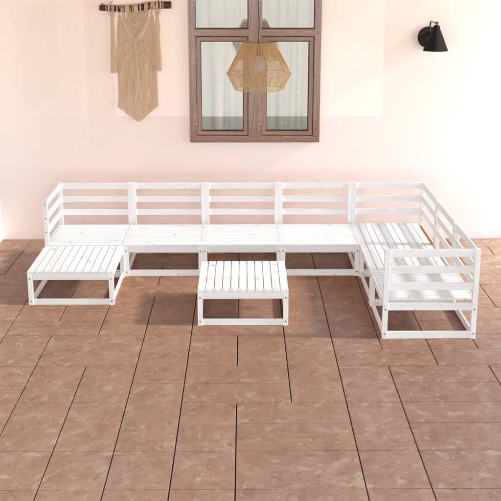 Set Divani da Giardino 8 pz Bianchi in Legno Massello di Pino