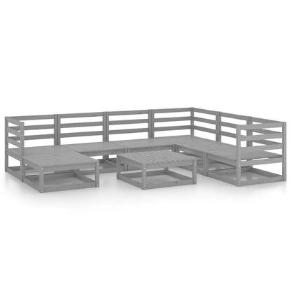 Set Divani da Giardino 8 pz Grigi in Legno Massello di Pino