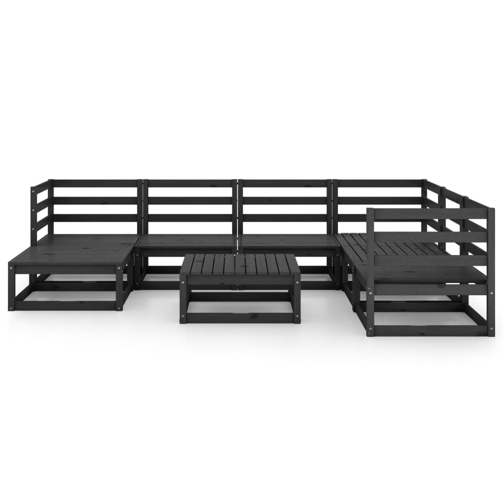 Set Divani da Giardino 8 pz Nero in Legno Massello di Pino