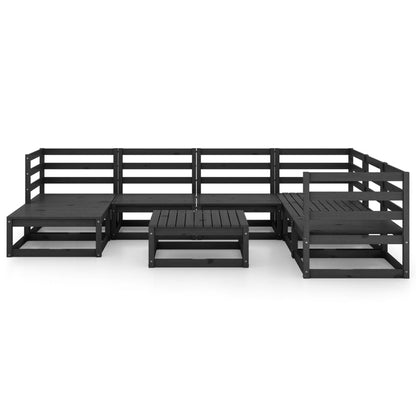 Set Divani da Giardino 8 pz Nero in Legno Massello di Pino