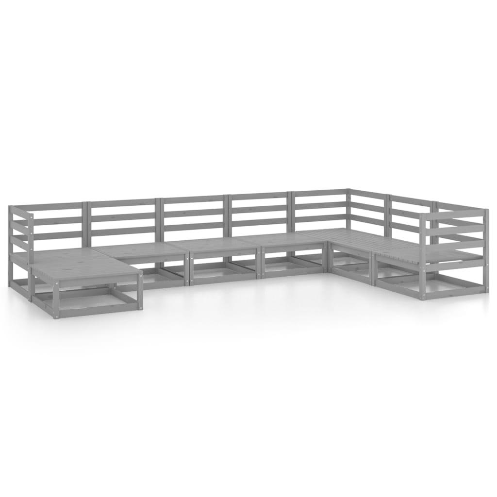 Set Divani da Giardino 8 pz Grigi in Legno Massello di Pino