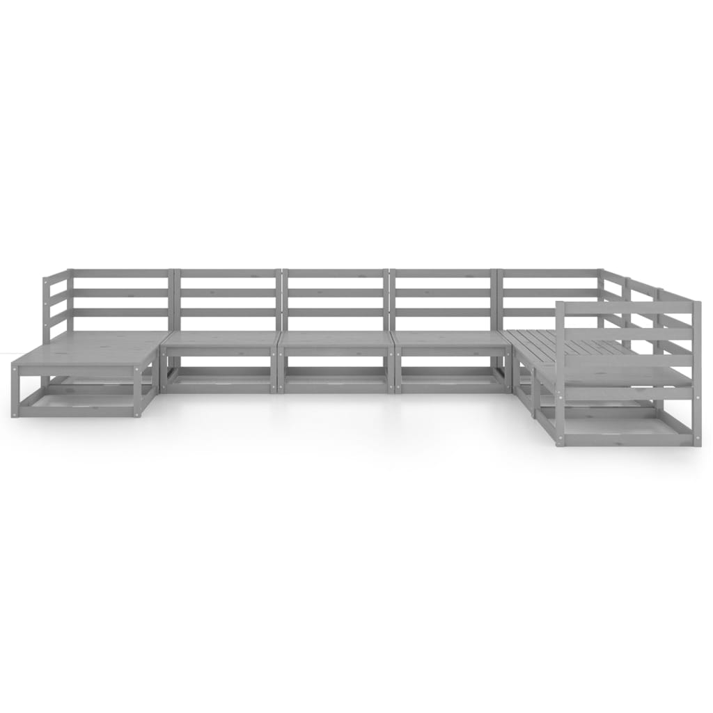 Set Divani da Giardino 8 pz Grigi in Legno Massello di Pino