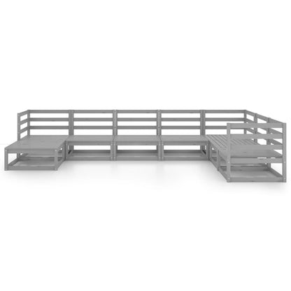 Set Divani da Giardino 8 pz Grigi in Legno Massello di Pino