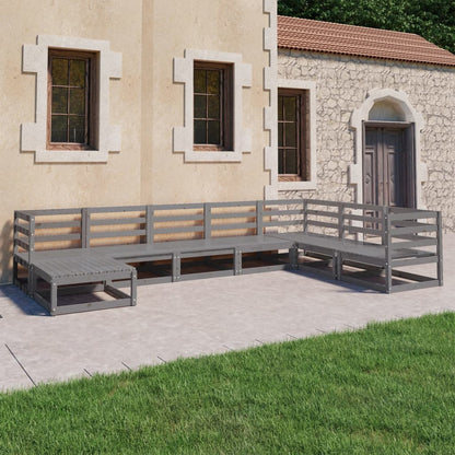 Set Divani da Giardino 8 pz Grigi in Legno Massello di Pino