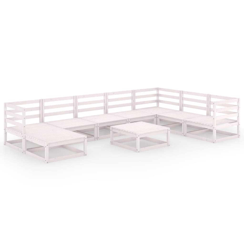 Set Divani da Giardino 9 pz Bianchi in Legno Massello di Pino