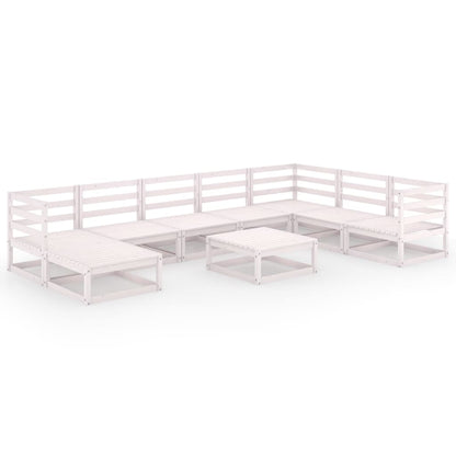 Set Divani da Giardino 9 pz Bianchi in Legno Massello di Pino