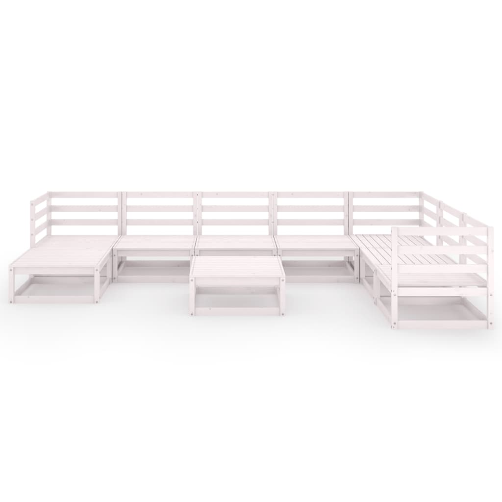 Set Divani da Giardino 9 pz Bianchi in Legno Massello di Pino
