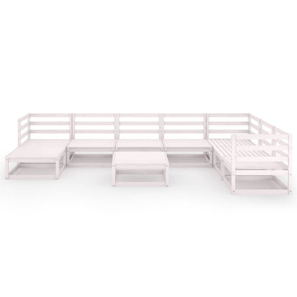Set Divani da Giardino 9 pz Bianchi in Legno Massello di Pino