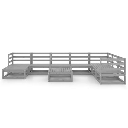 Set Divani da Giardino 9 pz Grigi in Legno Massello di Pino