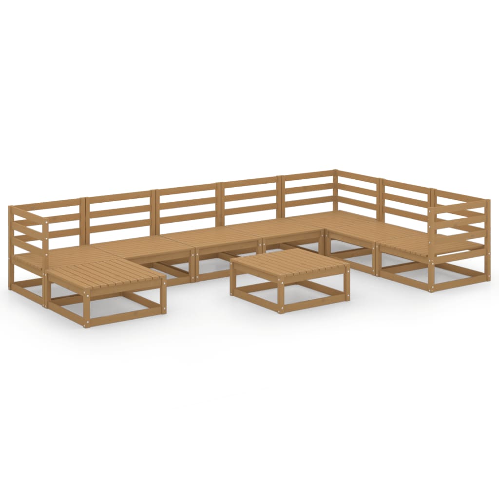 Set Salotto da Giardino 9pz Marrone Ambra Legno Massello Pino