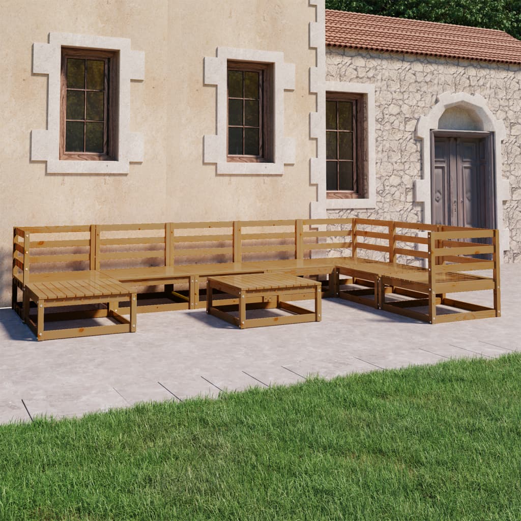 Set Salotto da Giardino 9pz Marrone Ambra Legno Massello Pino