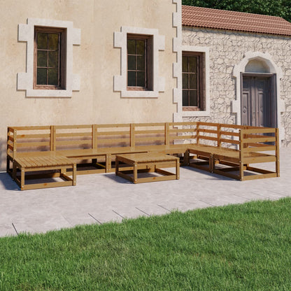 Set Salotto da Giardino 9pz Marrone Ambra Legno Massello Pino