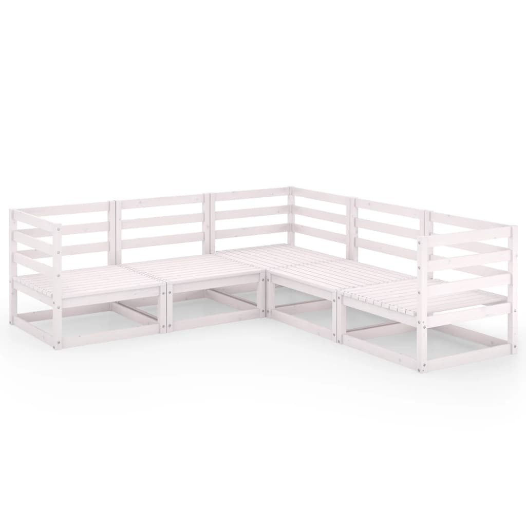 Set Divani da Giardino 5 pz Bianchi in Legno Massello di Pino