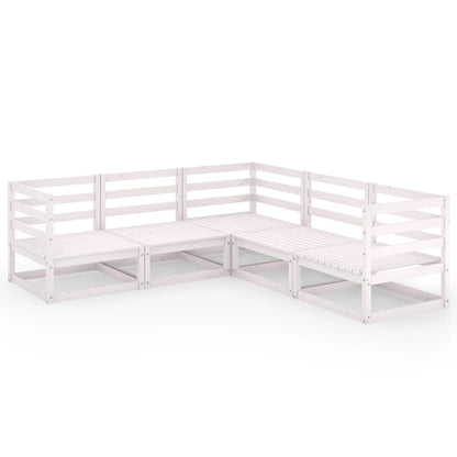 Set Divani da Giardino 5 pz Bianchi in Legno Massello di Pino