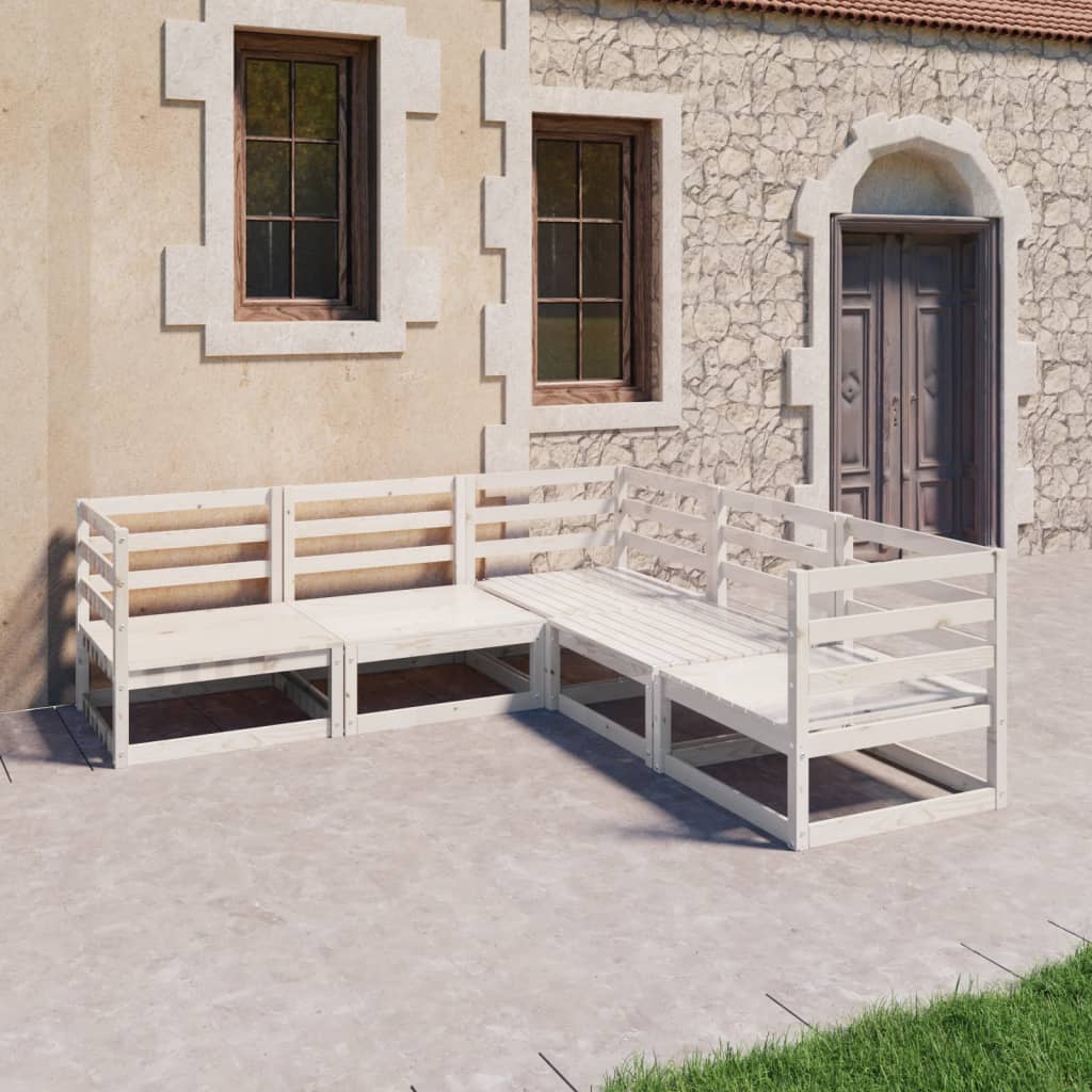 Set Divani da Giardino 5 pz Bianchi in Legno Massello di Pino