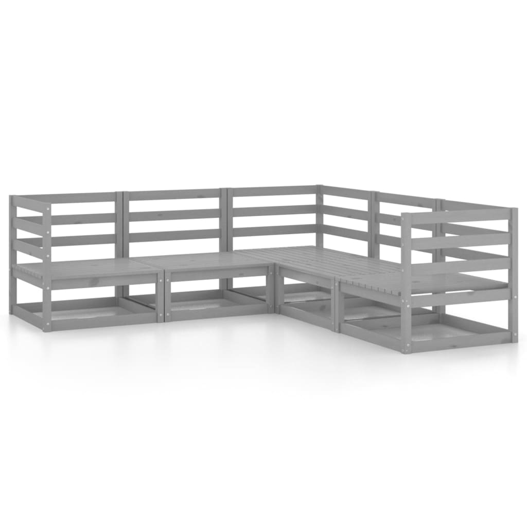 Set Divani da Giardino 5 pz Grigi in Legno Massello di Pino