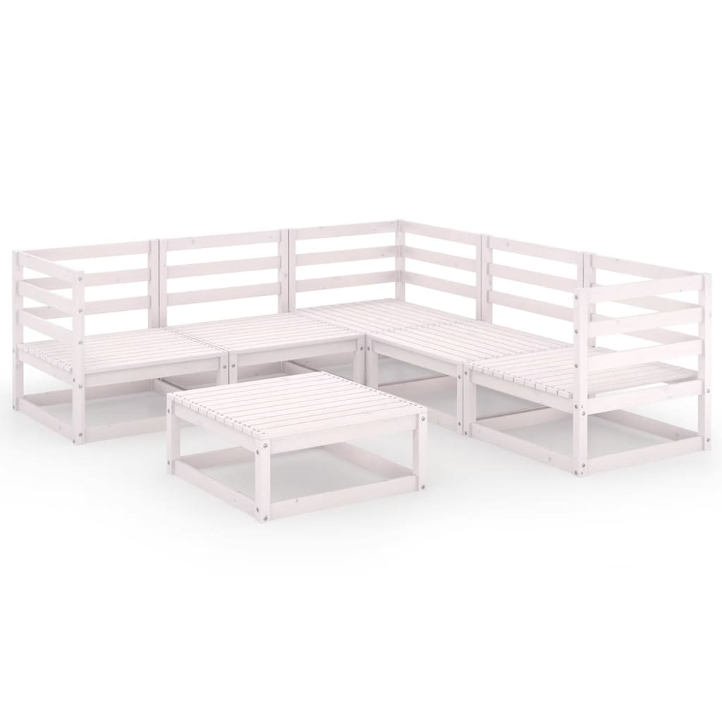 Set Divani da Giardino 6 pz Bianchi in Legno Massello di Pino