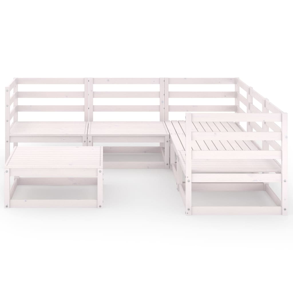 Set Divani da Giardino 6 pz Bianchi in Legno Massello di Pino