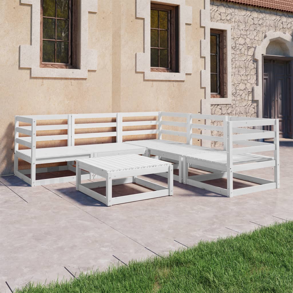 Set Divani da Giardino 6 pz Bianchi in Legno Massello di Pino