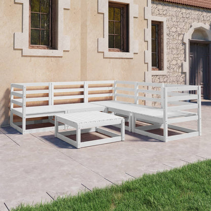 Set Divani da Giardino 6 pz Bianchi in Legno Massello di Pino