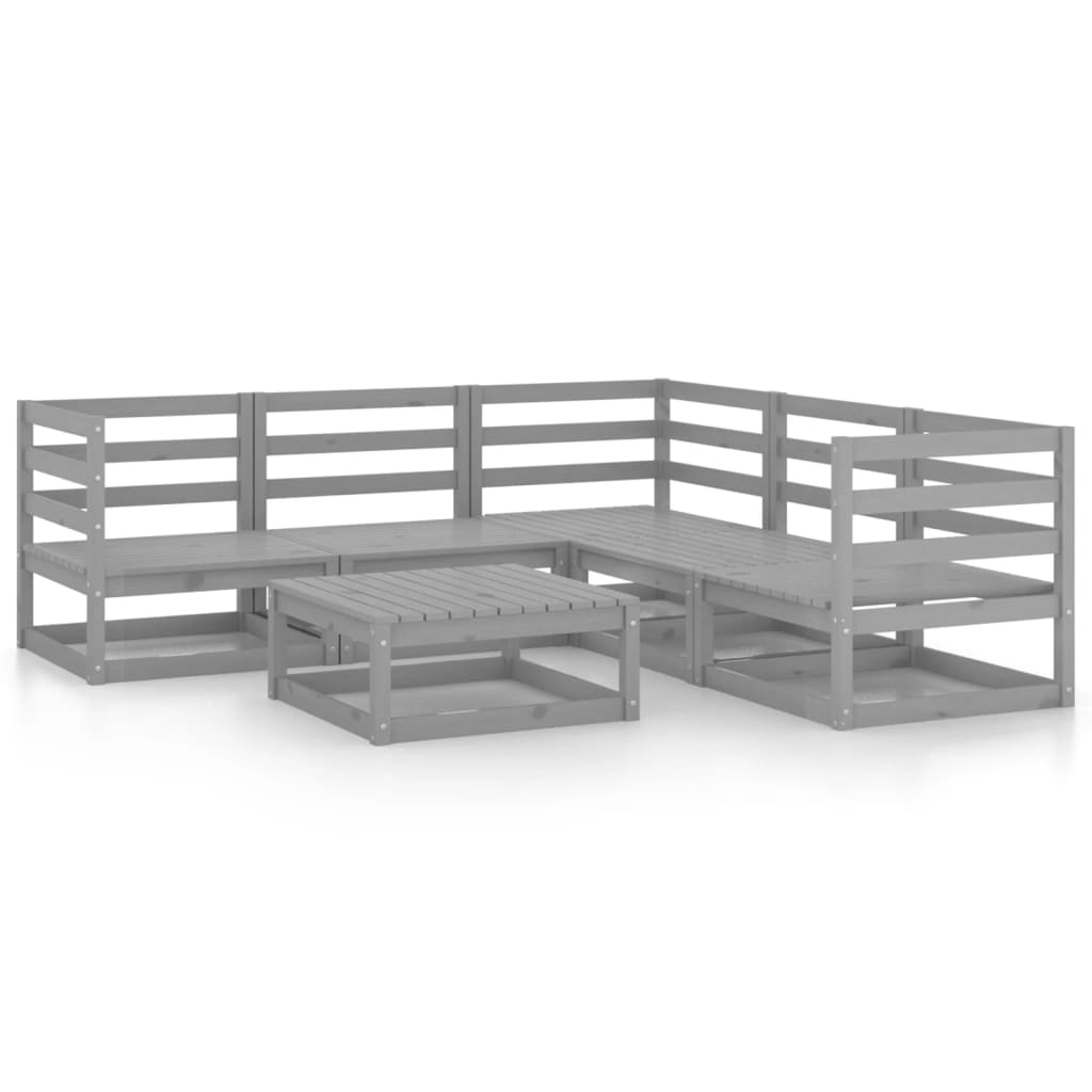 Set Divani da Giardino 6 pz Grigi in Legno Massello di Pino