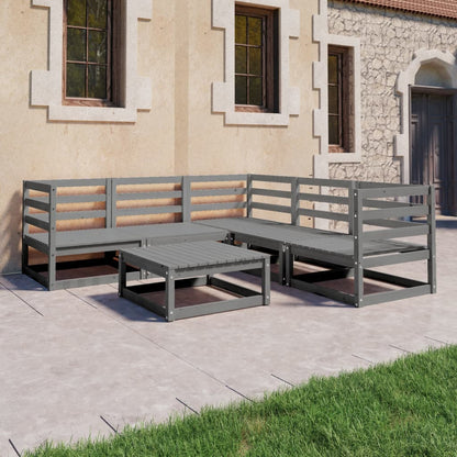Set Divani da Giardino 6 pz Grigi in Legno Massello di Pino